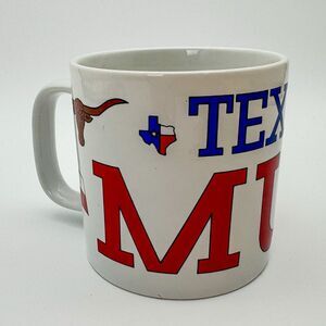 Ceramic BIG XL Vintage Texas Flag Longhorn Steer Souvenir State Mug Coffee Cup
